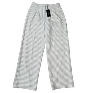 NWT French Connection Whisper Pinstripe Trousers High Rise Wide Leg Blue White 8